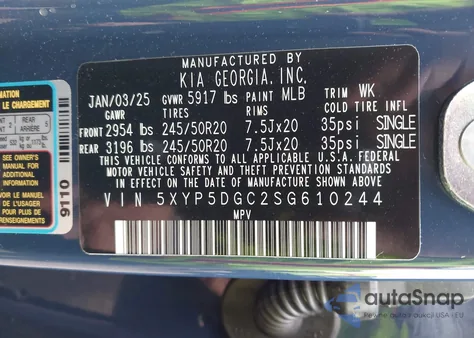 2025 Kia Telluride Sx X-Line из США, поврежденный, VIN 5XYP5DGC2SG610244